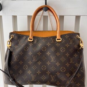 SOLD.  Louis Vuitton Monogram Canvas Satchel with Tan Trim